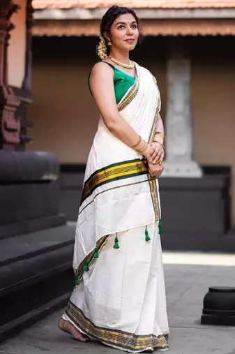 Zari pure cotton kasavu saree