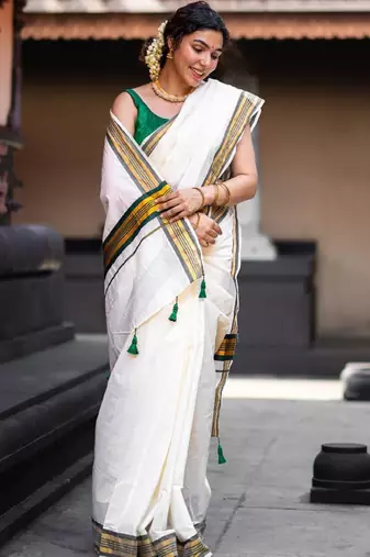 Zari pure cotton kasavu saree