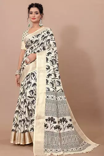 Floral zari pure linen mysore silk saree