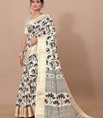 Floral zari pure linen mysore silk saree