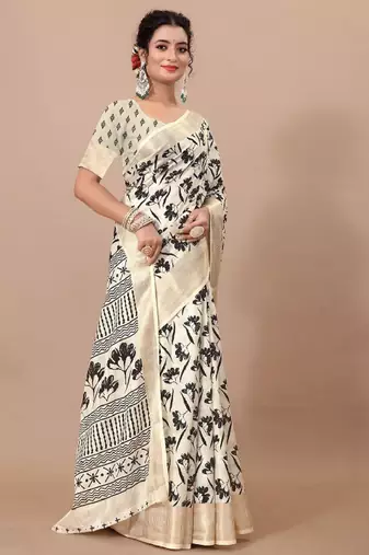 Floral zari pure linen mysore silk saree