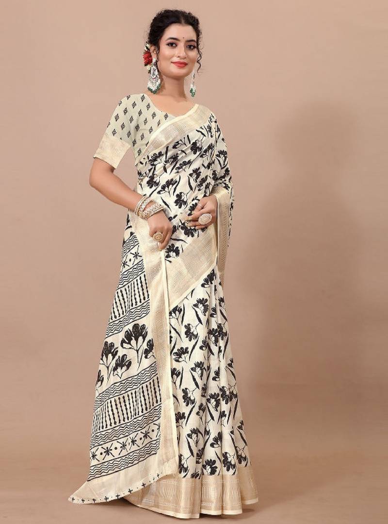 Floral zari pure linen mysore silk saree