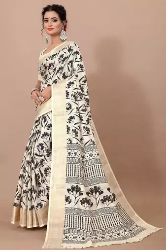 Floral zari pure linen mysore silk saree