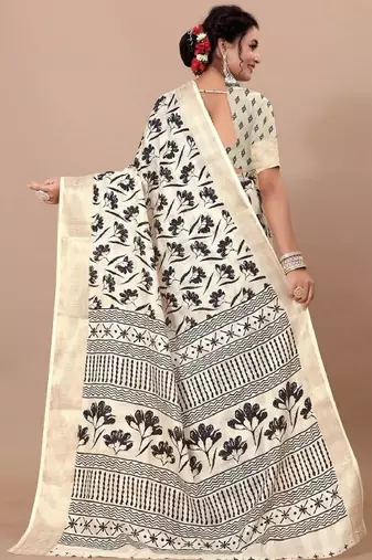 Floral zari pure linen mysore silk saree