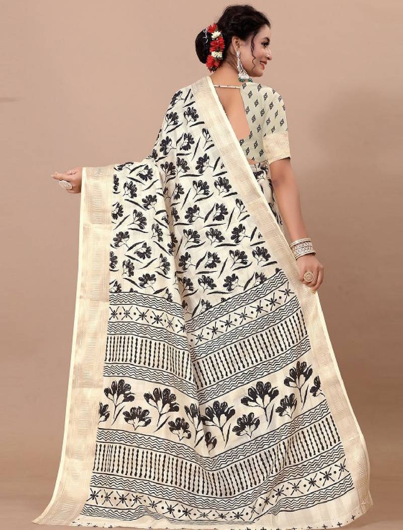 Floral zari pure linen mysore silk saree