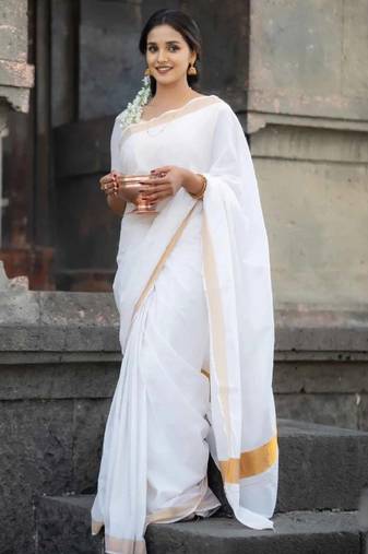 Silk cotton kasavu saree