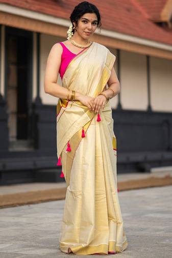 Zari pure cotton kasavu saree