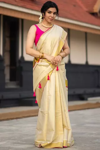 Zari pure cotton kasavu saree