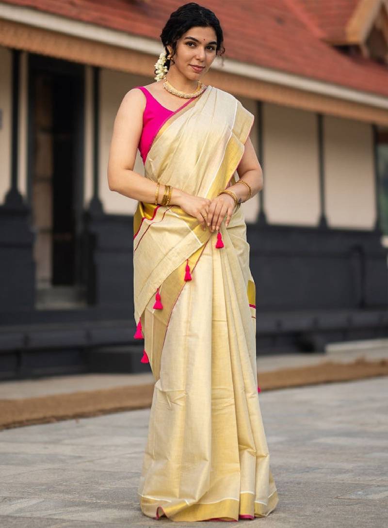 Zari pure cotton kasavu saree