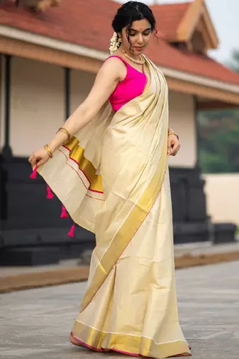 Zari pure cotton kasavu saree