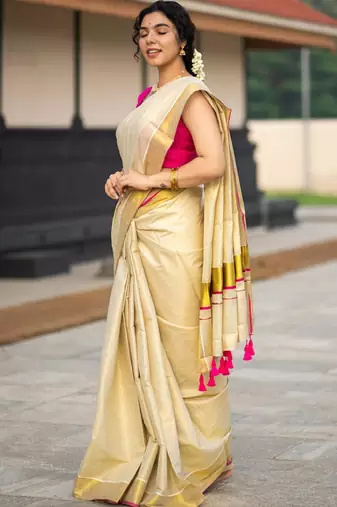 Zari pure cotton kasavu saree