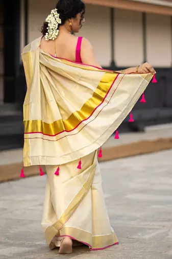 Zari pure cotton kasavu saree