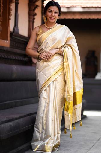 Zari pure cotton kasavu saree