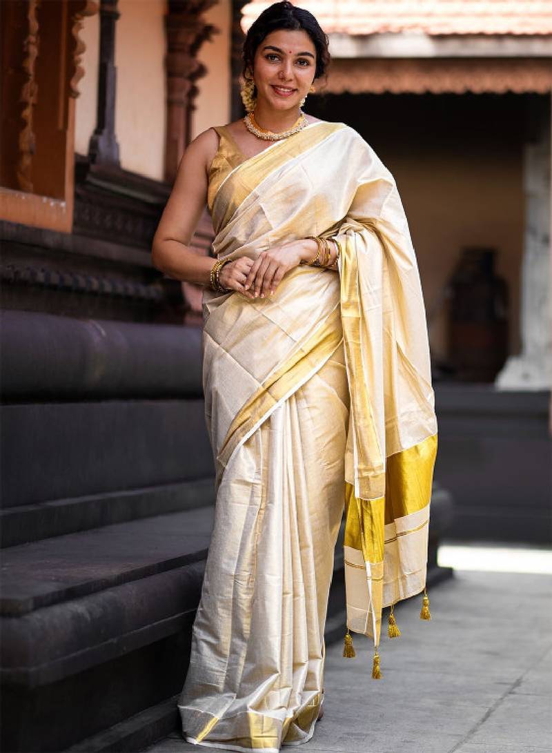 Zari pure cotton kasavu saree