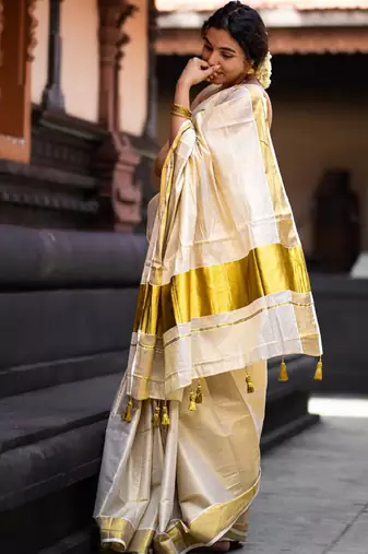 Zari pure cotton kasavu saree