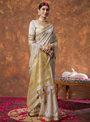 Woven design zari linen blend kasavu sarees 2