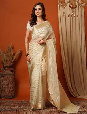 Leheriya zari organza kasavu saree 1