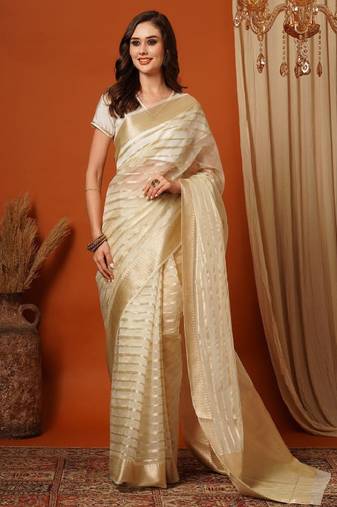 Leheriya zari organza kasavu saree