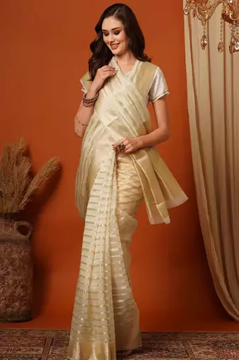 Leheriya zari organza kasavu saree