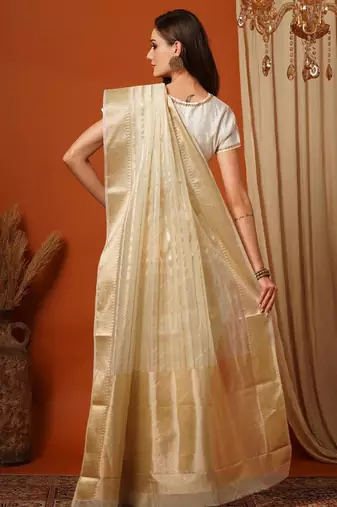 Leheriya zari organza kasavu saree