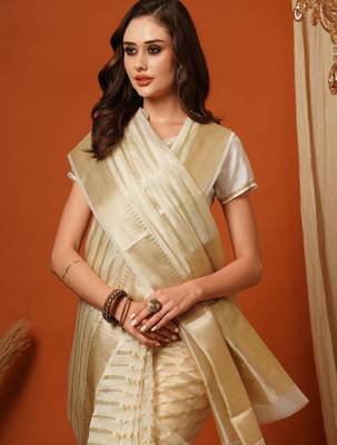 Leheriya zari organza kasavu saree 4