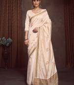Ethnic motifs zari linen blend kasavu saree