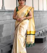 Woven design zari pure cotton kasavu saree