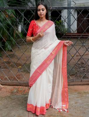 Women striped woven design saree 1