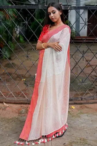 Women striped woven design saree