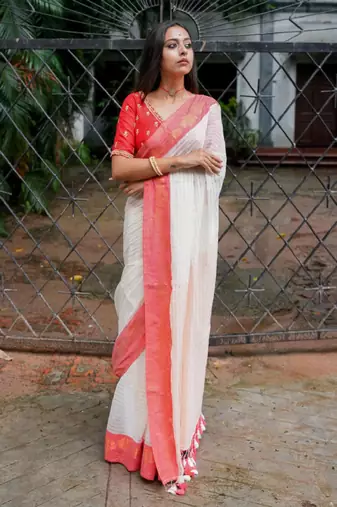 Women striped woven design saree