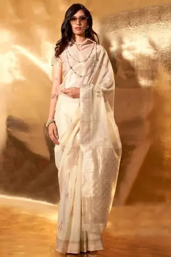 Woven design zari pure linen kanjeevaram saree