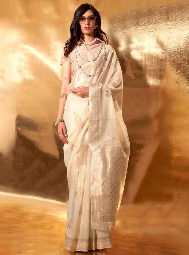 Woven design zari pure linen kanjeevaram saree