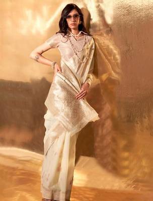 Woven design zari pure linen kanjeevaram saree 2