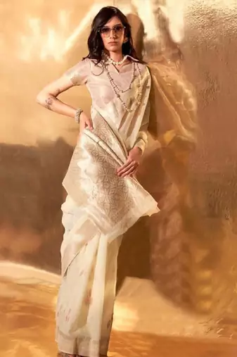 Woven design zari pure linen kanjeevaram saree