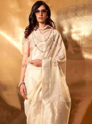 Woven design zari pure linen kanjeevaram saree 3