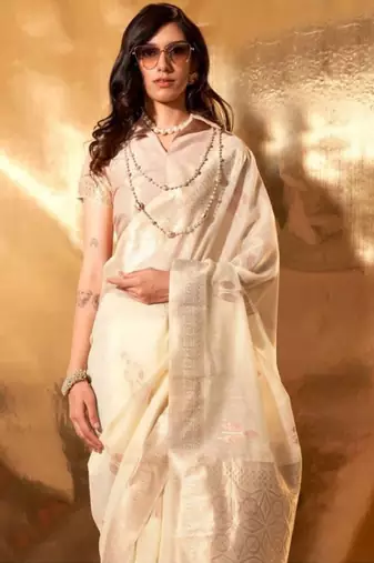 Woven design zari pure linen kanjeevaram saree
