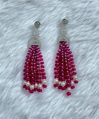 Ruby pink silver plated drop earrings 1