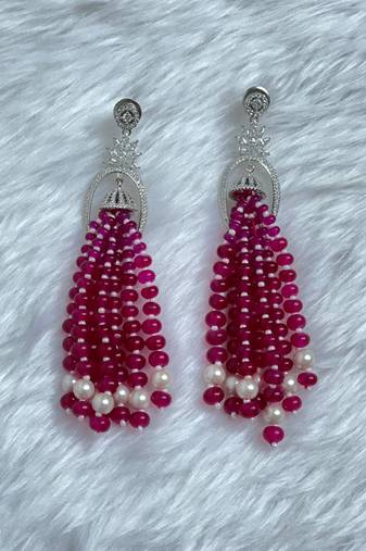 Ruby pink silver plated drop earrings