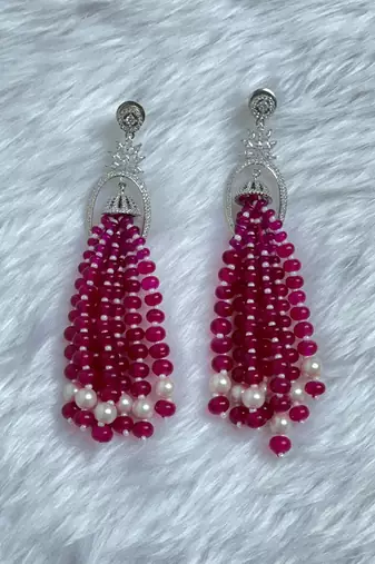 Ruby pink silver plated drop earrings