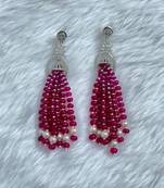 Ruby pink silver plated drop earrings