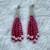 Ruby pink silver plated drop earrings