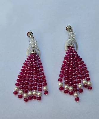 Ruby pink silver plated drop earrings 2