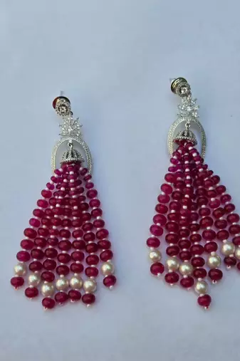 Ruby pink silver plated drop earrings
