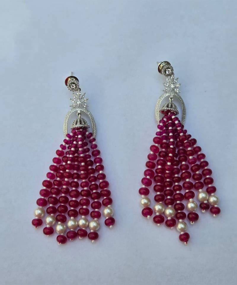 Ruby pink silver plated drop earrings