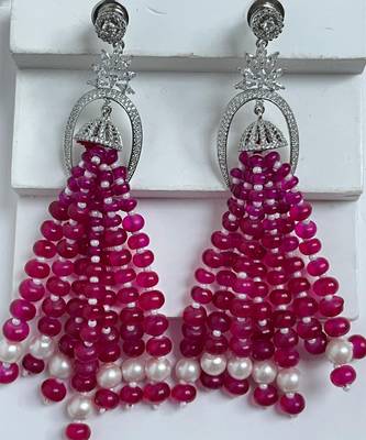 Ruby pink silver plated drop earrings 3