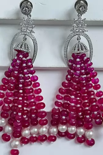 Ruby pink silver plated drop earrings