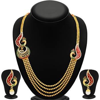 Glistening Peacock Four Strings Gold Plated Necklace Set 1