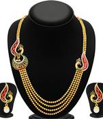 Glistening Peacock Four Strings Gold Plated Necklace Set