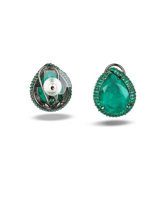 Green stone metallic teardrop stud earrings 1