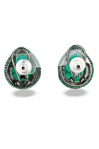Green stone metallic teardrop stud earrings